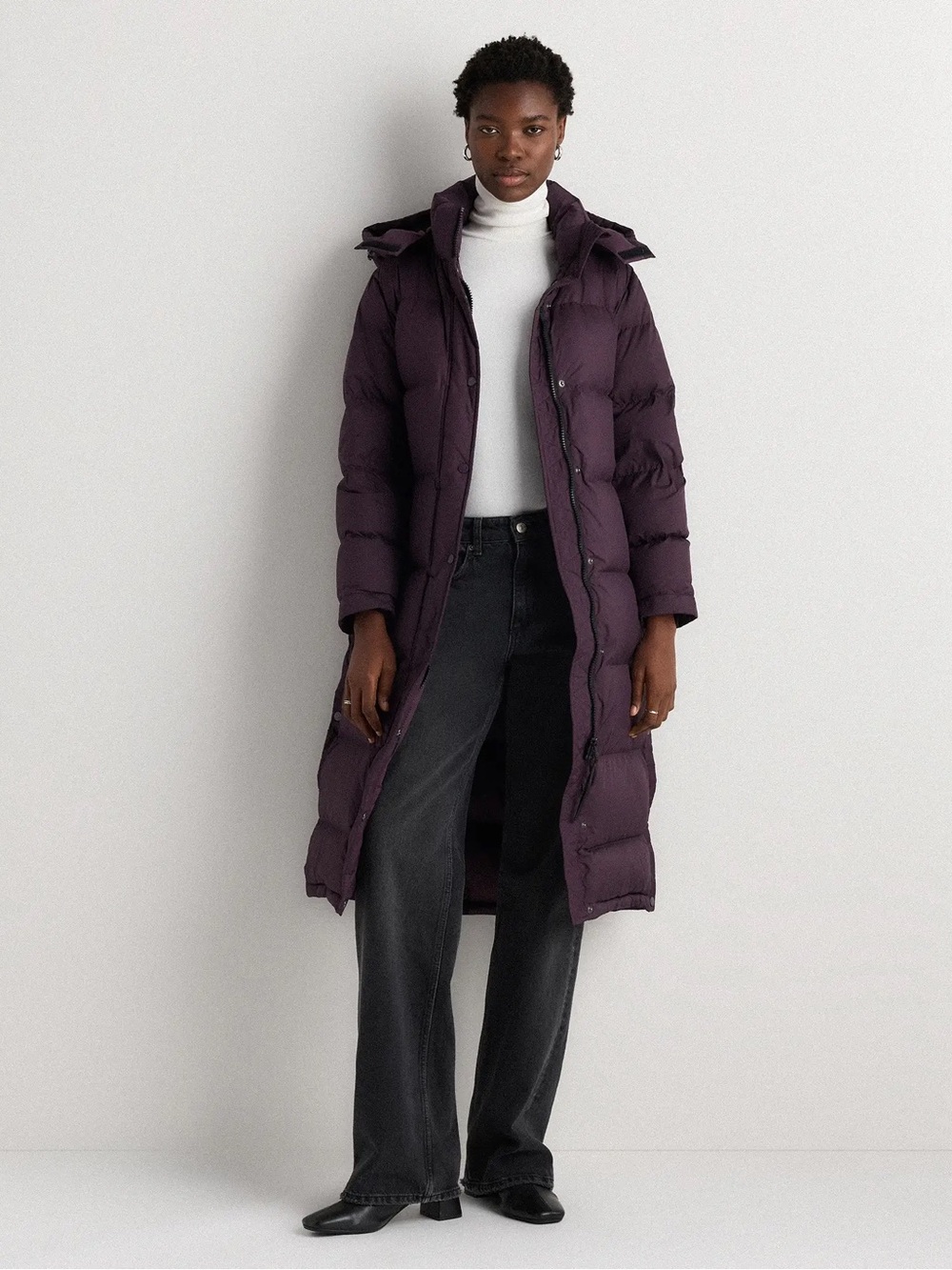 New Quince Responsible Down Long Puffer Coat Women Small Orchid Purple Hooded NW